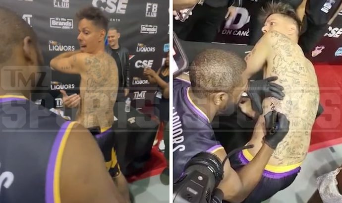 Floyd Mayweather Tattoos His Signature on Back of Funky Matas